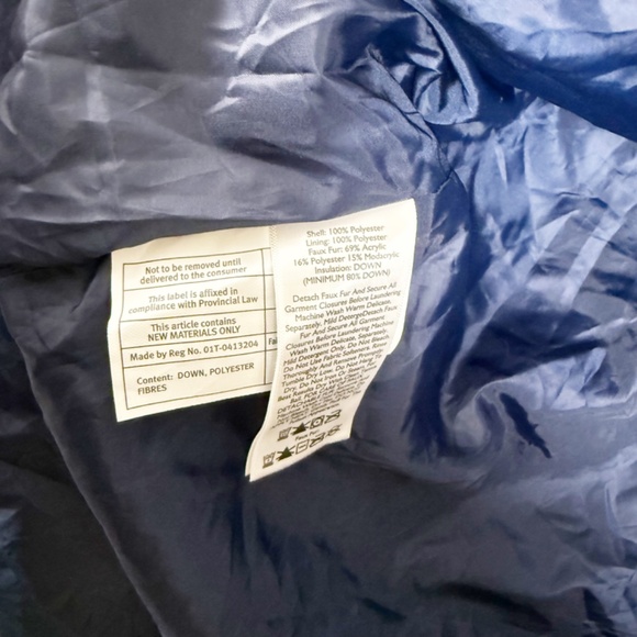 Eddie Bauer Blue Down Long Fur Hooded Coat Size PM - Picture 4 of 5